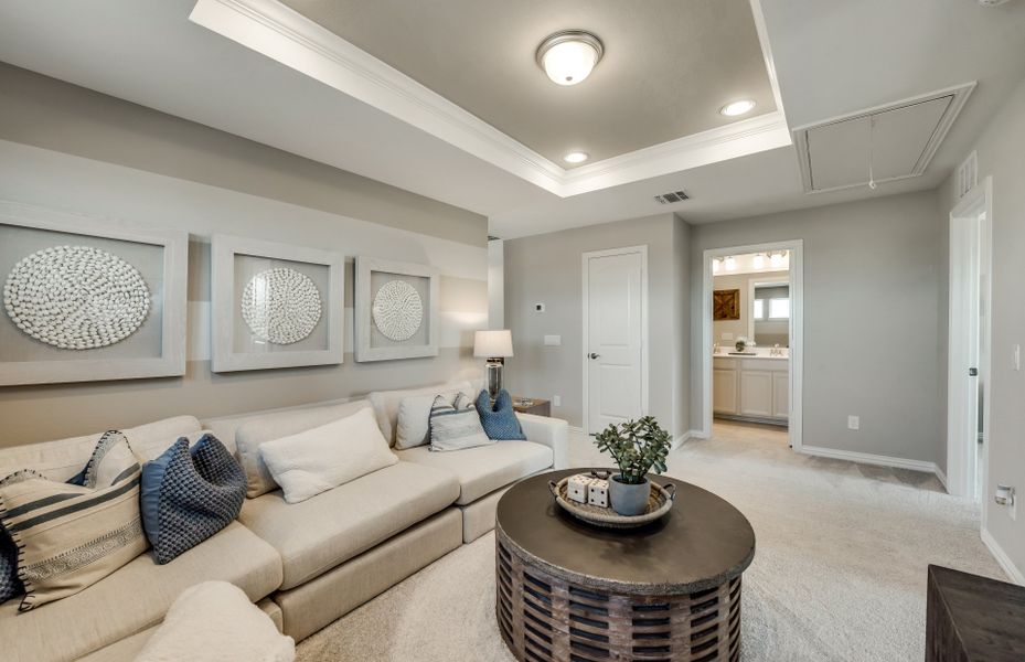 Spacious game room with tray ceiling