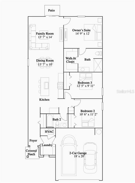 2D floor plan layout of this home in Marion Ranch, Ocala, FL (Image 2).