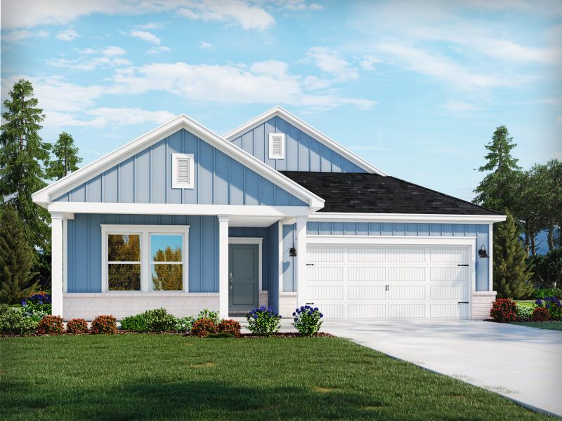 Front exterior of a new home in Cypress Ridge - The Boardwalk Series, Longs, SC, highlighting curb appeal (Image 1).