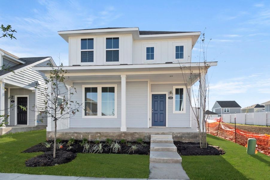 Front exterior of a new home in Harvest Ridge, Elgin, TX, highlighting curb appeal (Image 20). Front exterior of a new home in Harvest Ridge, Elgin, TX, highlighting curb appeal (Image 20).