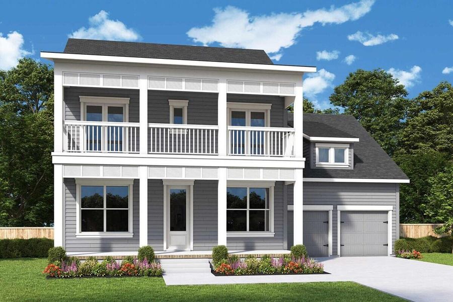 Front exterior of a new home in Hidden Ponds Reserve, Awendaw, SC, highlighting curb appeal (Image 1).