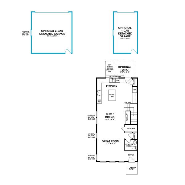 Floor 1: Main Level with Alt Layout and Opt Detached 1 or 2-Car Garage