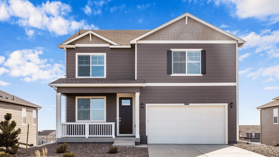 Front exterior of a new home in Tailholt, Severance, CO, highlighting curb appeal (Image 1). Front exterior of a new home in Tailholt, Severance, CO, highlighting curb appeal (Image 1).