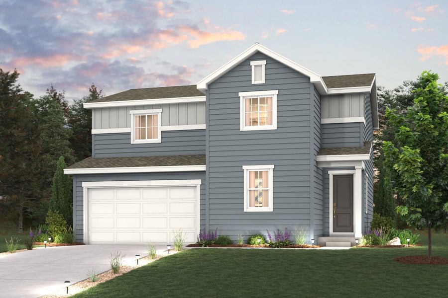 Front exterior of a new home in Bella Vista, Lochbuie, CO, highlighting curb appeal (Image 1). Front exterior of a new home in Bella Vista, Lochbuie, CO, highlighting curb appeal (Image 1).