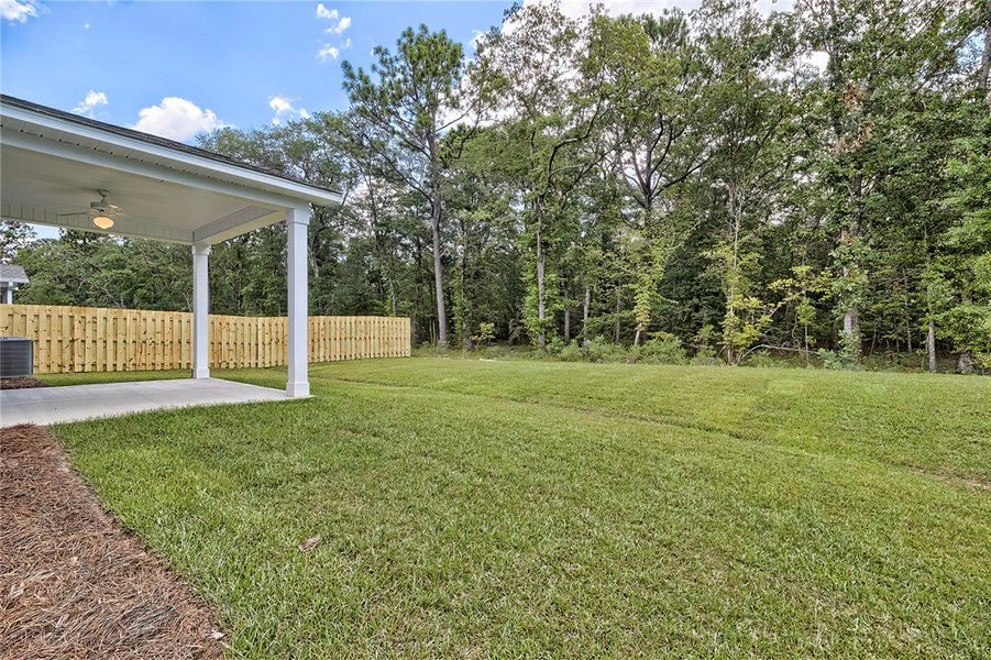 This expansive yard offers ample space for outdoor