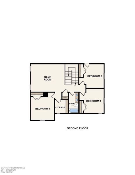 2D floor plan layout of this home in Lakes at Crockett Martin, Conroe, TX (Image 3).