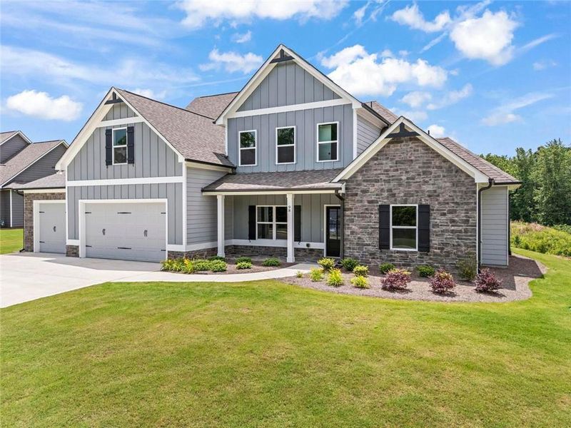 Front exterior of a new home in , Dallas, GA, highlighting curb appeal (Image 22). Front exterior of a new home in , Dallas, GA, highlighting curb appeal (Image 22).