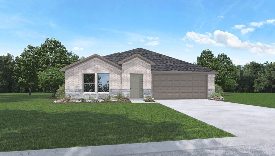 Representative exterior photo of a completed home built from the Cali by D.R. Horton in Caldwell Crossing, Iowa Colony, TX (Image 2). Representative exterior photo of a completed home built from the Cali by D.R. Horton in Caldwell Crossing, Iowa Colony, TX (Image 2).
