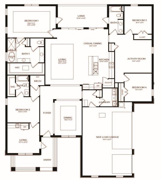 2D floor plan layout of this home in Buena Lago, St. Cloud, FL (Image 3). 2D floor plan layout of this home in Buena Lago, St. Cloud, FL (Image 3).