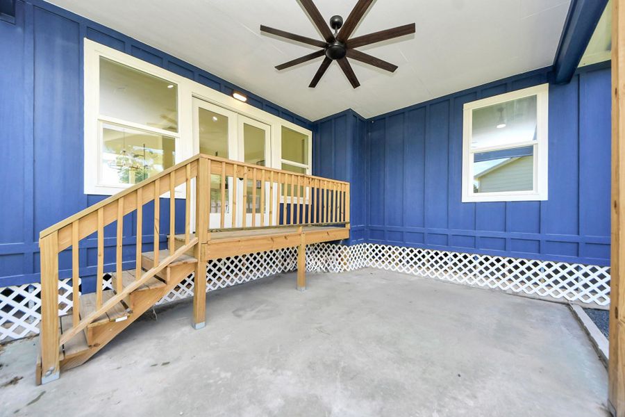 This covered patio offers the perfect canvas for outdoor living—add a cozy lounge set, hanging lights, or a dining table to transform it into your personal retreat. With a spacious layout, ceiling fan, and direct yard access, it’s ready for anything from relaxed evenings to weekend entertaining.