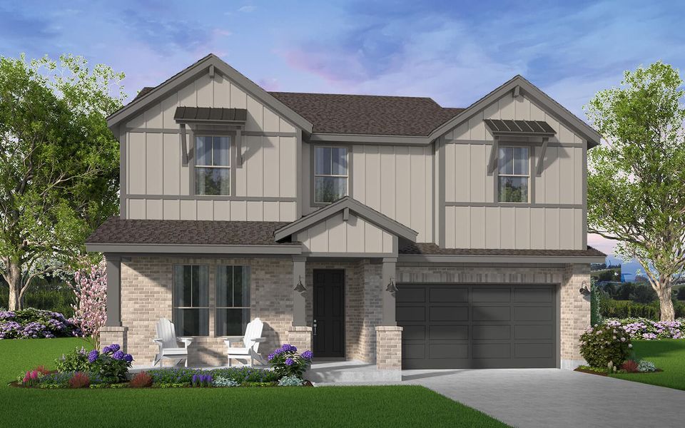 Representative exterior photo of a completed home built from the Montclaire by Brookfield Residential in 50' Traditional Homes at Elyson, Katy, TX (Image 16).