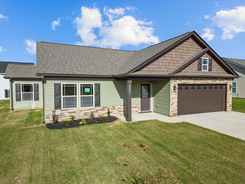Representative exterior details of a home built from the Rozlynn by Enchanted Homes in New Prospect Haven, Inman (Image 2).