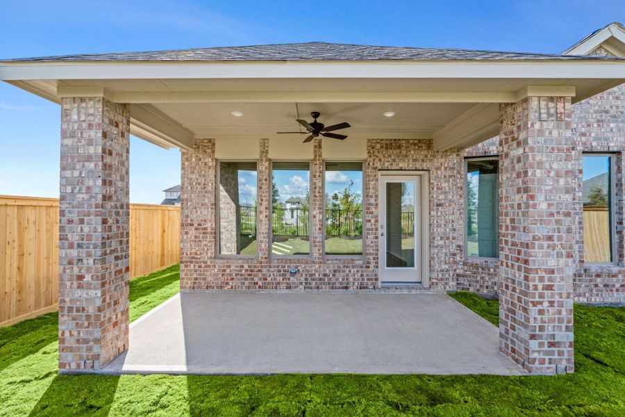 Exterior details and patio area of a home in Bridgeland 40', Cypress (Image 3). Exterior details and patio area of a home in Bridgeland 40', Cypress (Image 3).