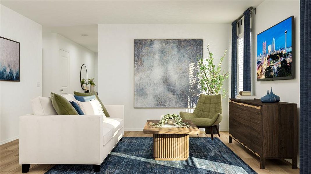 Living area with wood-type flooring