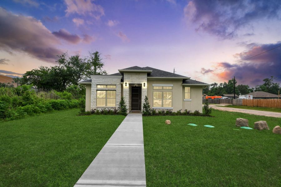 Front exterior of a new home in , Channelview, TX, highlighting curb appeal (Image 18). Front exterior of a new home in , Channelview, TX, highlighting curb appeal (Image 18).