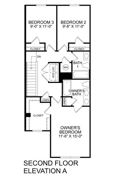 2D floor plan layout for the Poplar by Ryan Homes in Liberty Grove, China Grove, NC (Image 2).