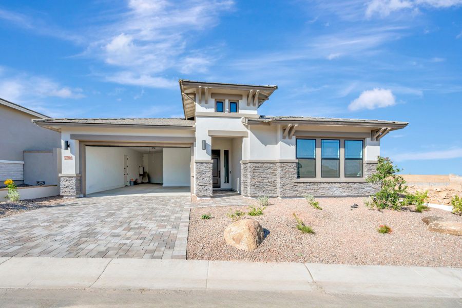 Exterior details and patio area of a home in Skyline at Verrado Regent Hills, Buckeye (Image 18).