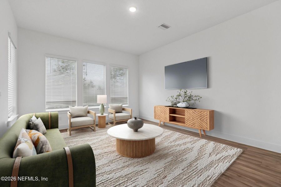 Furnished interior view inside a new home in Kettering at eTown - Paired Villas, Jacksonville (Image 9). Furnished interior view inside a new home in Kettering at eTown - Paired Villas, Jacksonville (Image 9).