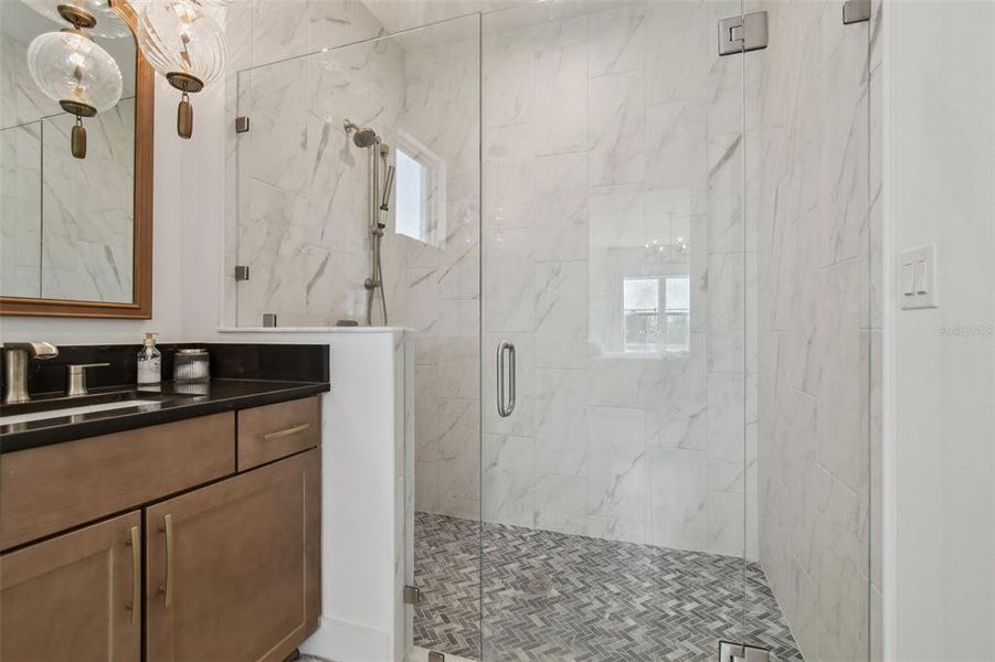 Frameless Shower with upgraded designer tile Frameless Shower with upgraded designer tile