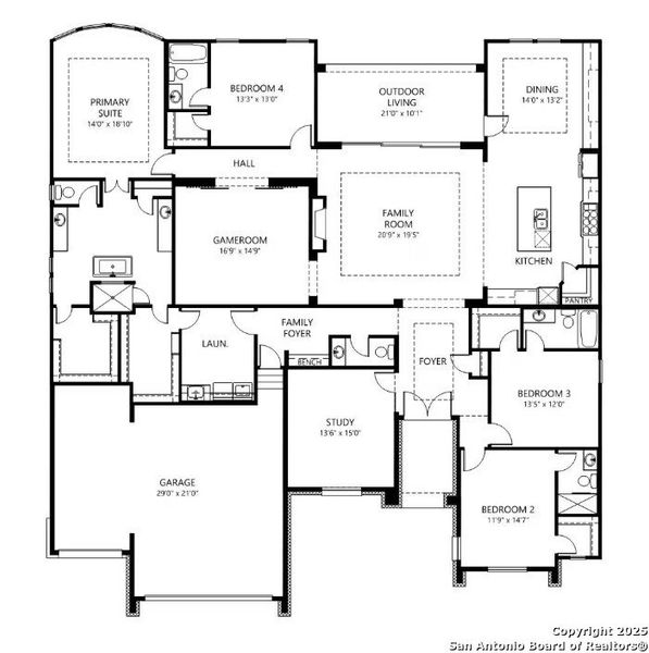 2D floor plan layout of this home in Esperanza - 80' & 90', Boerne, TX (Image 2).