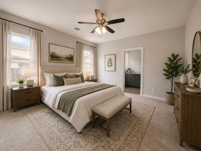 Primary Suite. Virtual staging for reference only to showcase the floor plan potential. Primary Suite. Virtual staging for reference only to showcase the floor plan potential.
