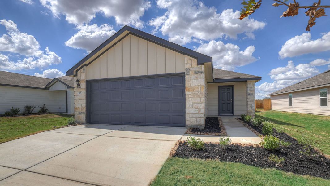 Representative exterior photo of a completed home built from the The Barton by D.R. Horton in Lantana, Lockhart, TX (Image 2). Representative exterior photo of a completed home built from the The Barton by D.R. Horton in Lantana, Lockhart, TX (Image 2).