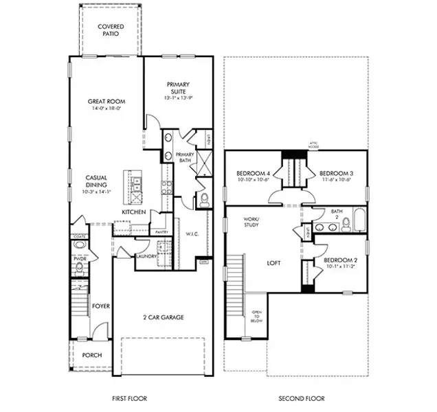 2D floor plan layout of this home in Village at White Pine, Pendleton, SC (Image 2).