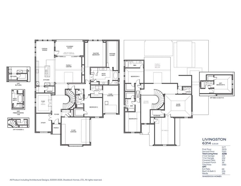2D floor plan layout for the Livingston - SH 6314 by Shaddock Homes in Winding Creek, Rockwall, TX (Image 3).