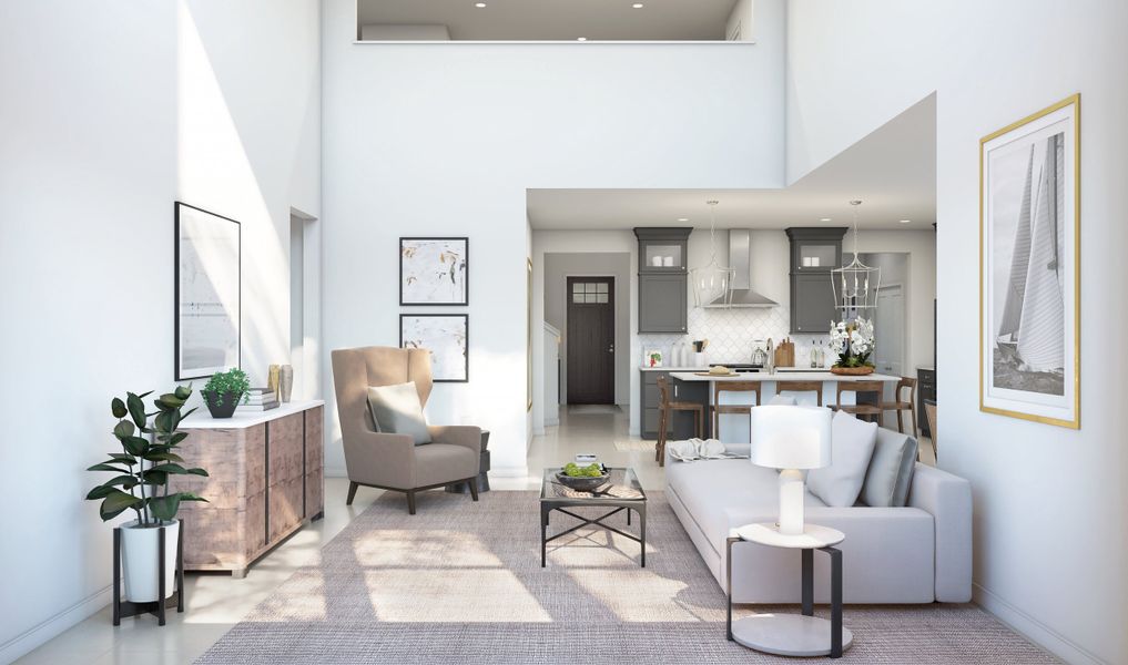 Two-story great room with natural light