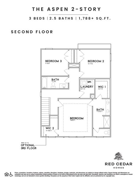 2D floor plan layout for the Aspen 2-Story by Red Cedar Homes in The Pines at Paw Creek, Charlotte, NC (Image 7).