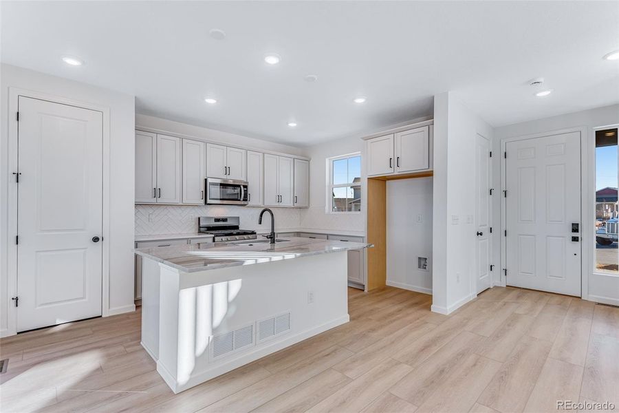 Furnished interior view inside a new home in Painted Prairie, Aurora (Image 20). Furnished interior view inside a new home in Painted Prairie, Aurora (Image 20).