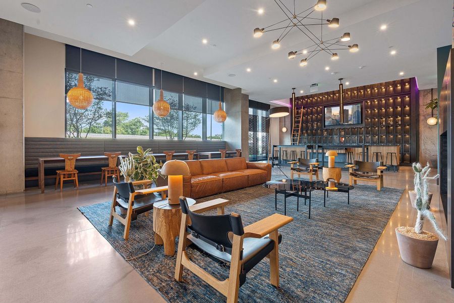 The elegant resident lounge in the lobby offers a comfortablespace for relaxation andsocializing, featuring liquor lockers where residents can storetheir favorite beverages. Along with a dedicated concierge teamwho is available 24-hours to assist with residents' needs,ensuring a seamless living experience.