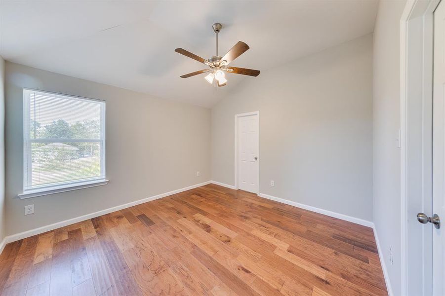 Bedroom #2 is designed for comfort, featuring a ceiling fan that ensures a cool and refreshing atmosphere year-round. This thoughtful addition not only enhances the room's functionality but also contributes to a cozy ambiance, making it a perfect space for rest and relaxation.