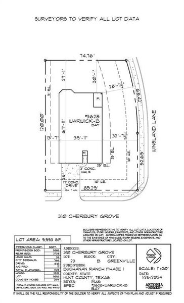 Plot plan of house on the lot with dimensions