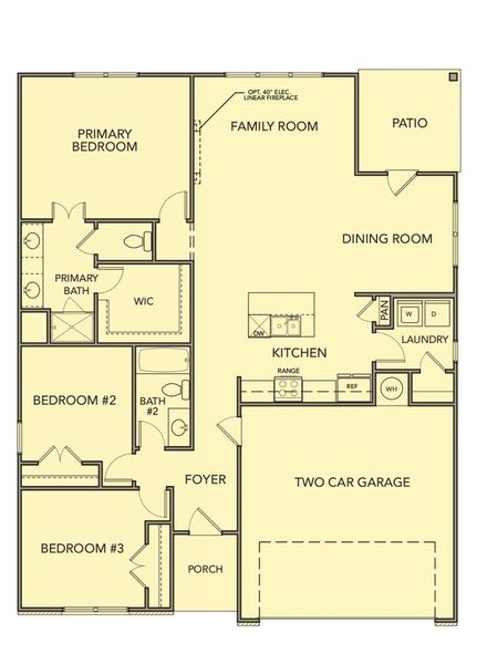 2D floor plan layout for the Willow by Kerley Family Homes in Pevensie Manor, Powder Springs, GA (Image 3).