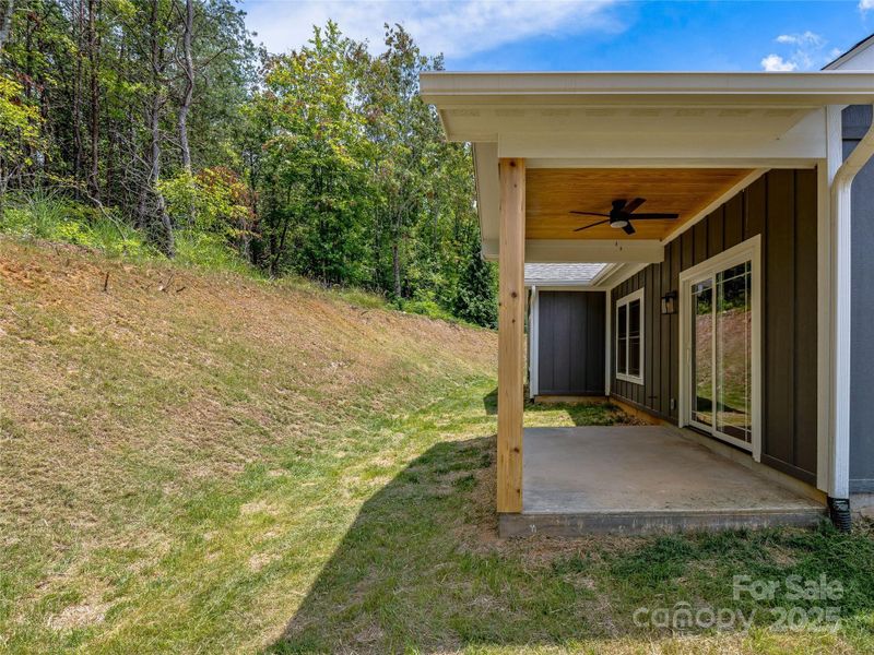Back Yard View - Covered Back Patio - Tongue & Groove Ceiling - Ceiling Fan