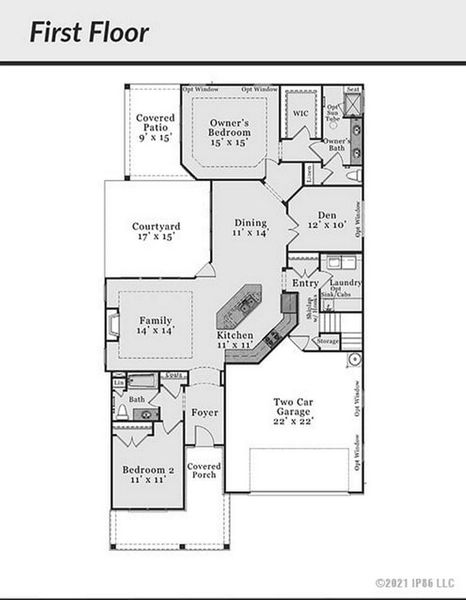 2D floor plan layout for the Portico Bungalow by Epcon Communities in The Cottages at 78 North, Sanford, NC (Image 5). 2D floor plan layout for the Portico Bungalow by Epcon Communities in The Cottages at 78 North, Sanford, NC (Image 5).