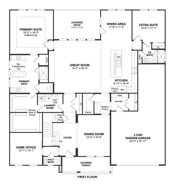 2D floor plan layout for the Montpelier by K. Hovnanian® Homes in The Preserve at Green Meadows, Celina, TX (Image 3).