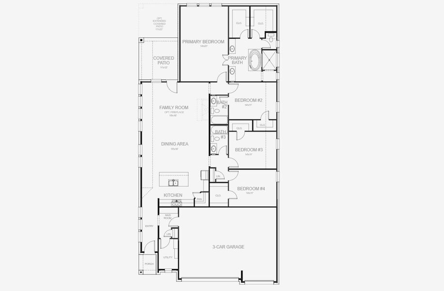 2D floor plan layout for the 2263W by Perry Homes in Juniper Springs 50', Lockhart, TX (Image 3).