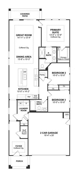2D floor plan layout for the Blueberry Ash by K. Hovnanian® Homes in K. Hovnanian’s® Four Seasons at Victory at Verrado Cottages, Buckeye, AZ (Image 3). 2D floor plan layout for the Blueberry Ash by K. Hovnanian® Homes in K. Hovnanian’s® Four Seasons at Victory at Verrado Cottages, Buckeye, AZ (Image 3).