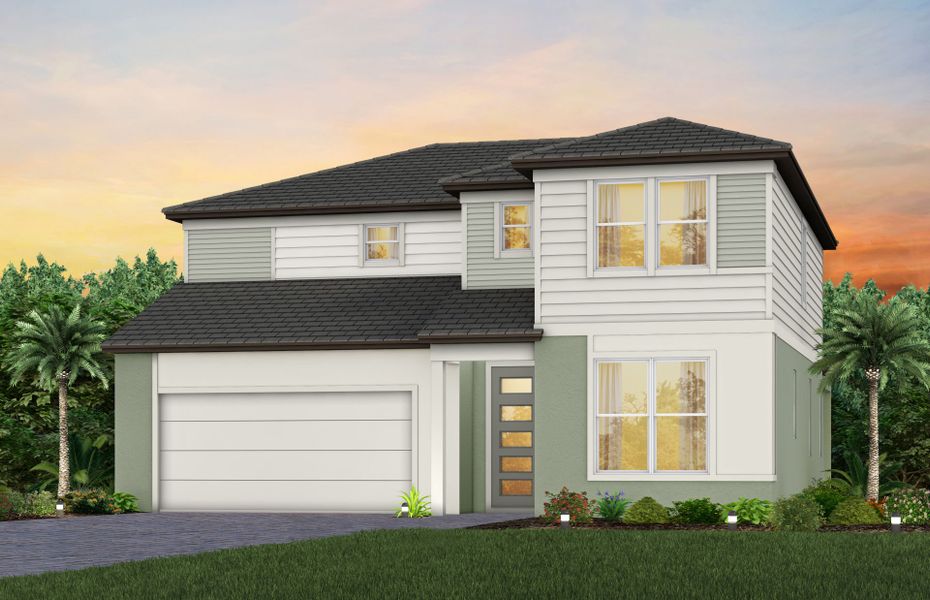 Representative exterior photo of a completed home built from the Umbria by Pulte Homes in Longmeadow at North River Ranch, Parrish, FL (Image 4).