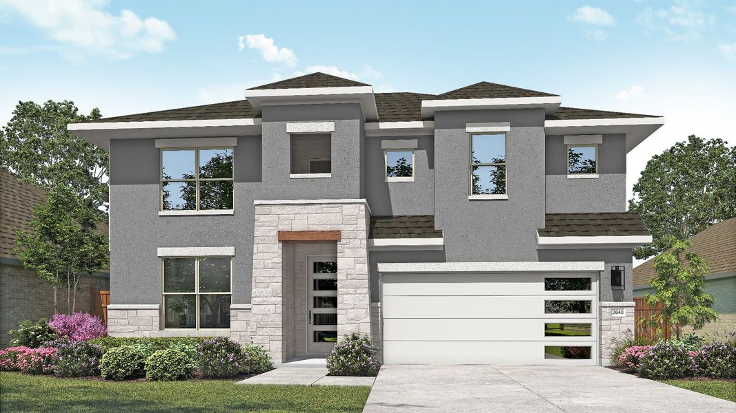 Representative exterior photo of a completed home built from the Magnolia by DRB Homes in Parkside on the River, Georgetown, TX (Image 8). Representative exterior photo of a completed home built from the Magnolia by DRB Homes in Parkside on the River, Georgetown, TX (Image 8).