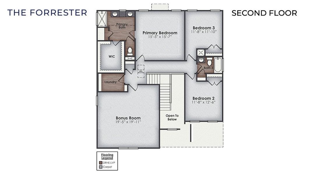 2D floor plan layout for the FORRESTER by D.R. Horton in Surfside Landing, Hubert, NC (Image 4).