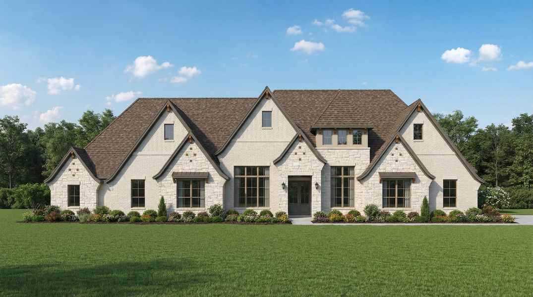 Front exterior of a new home in Enchanted Creek, Lucas, TX, highlighting curb appeal (Image 1). Front exterior of a new home in Enchanted Creek, Lucas, TX, highlighting curb appeal (Image 1).