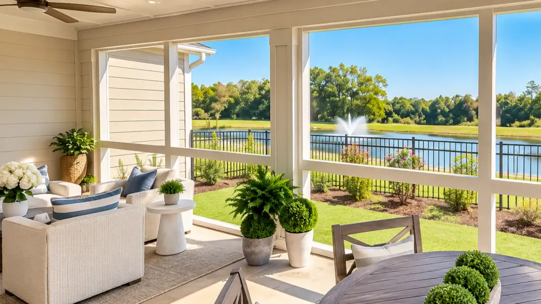 Exterior details and patio area of a home in Courtyards by Carrell, Ocean Isle Beach (Image 3).