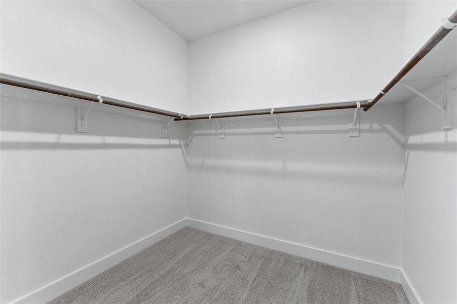 Walk in closet featuring light carpet