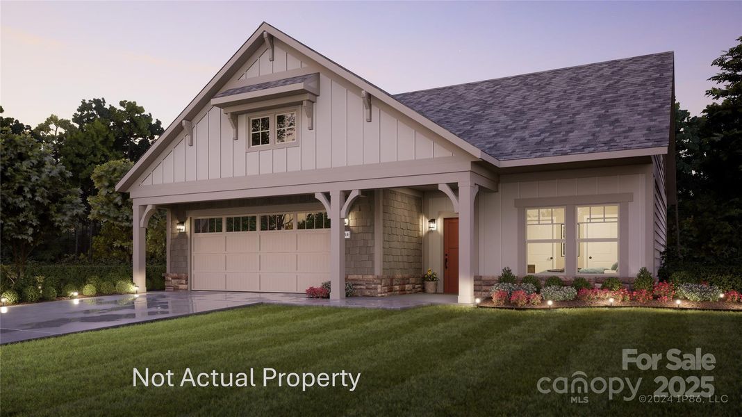 Front exterior of a new home in The Courtyards at Quail Park, Mint Hill, NC, highlighting curb appeal (Image 1).