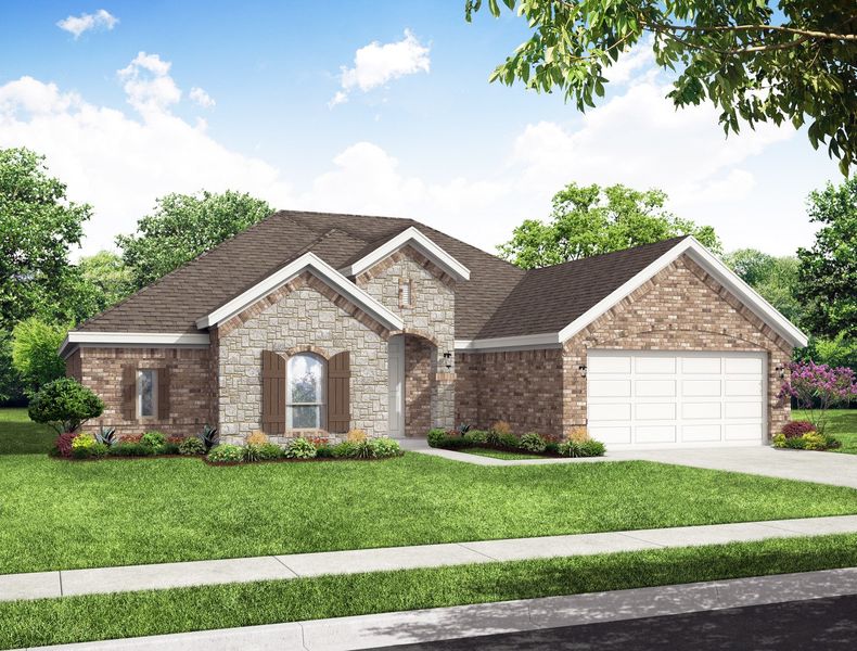 Representative exterior photo of a completed home built from the Alderbury by Impression Homes in Still Water Lake Estates, Godley, TX (Image 8).