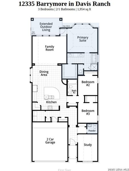 2D floor plan layout of this home in Davis Ranch, San Antonio, TX (Image 5).