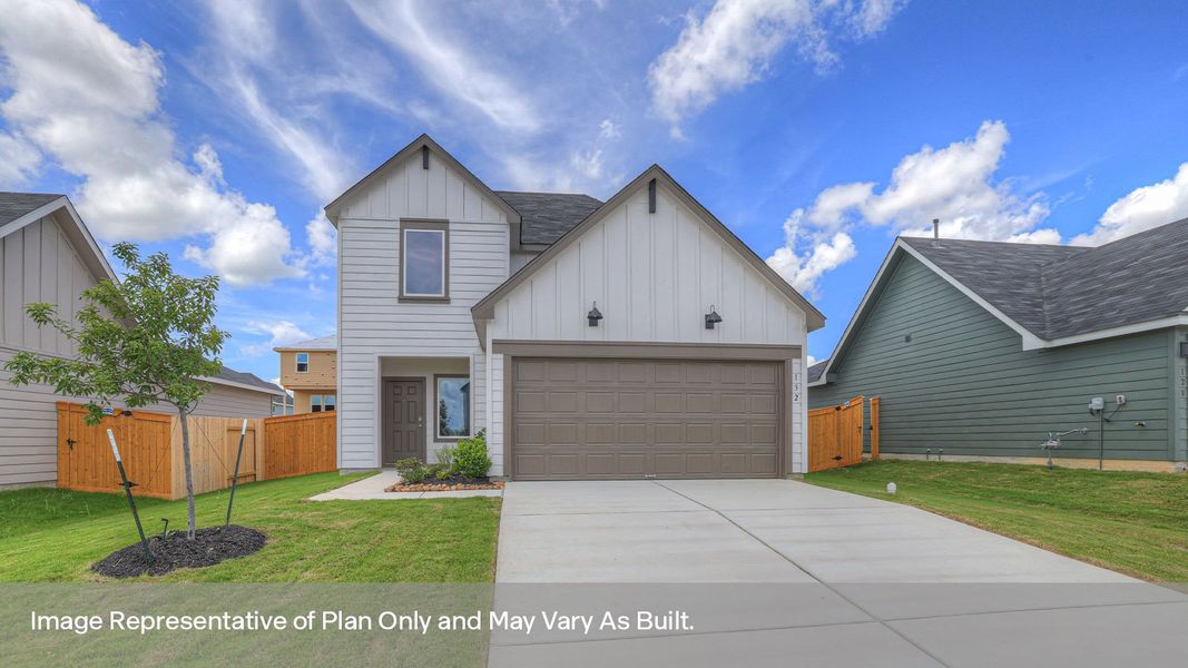 Front exterior of a new home in Trace, San Marcos, TX, highlighting curb appeal (Image 1). Front exterior of a new home in Trace, San Marcos, TX, highlighting curb appeal (Image 1).